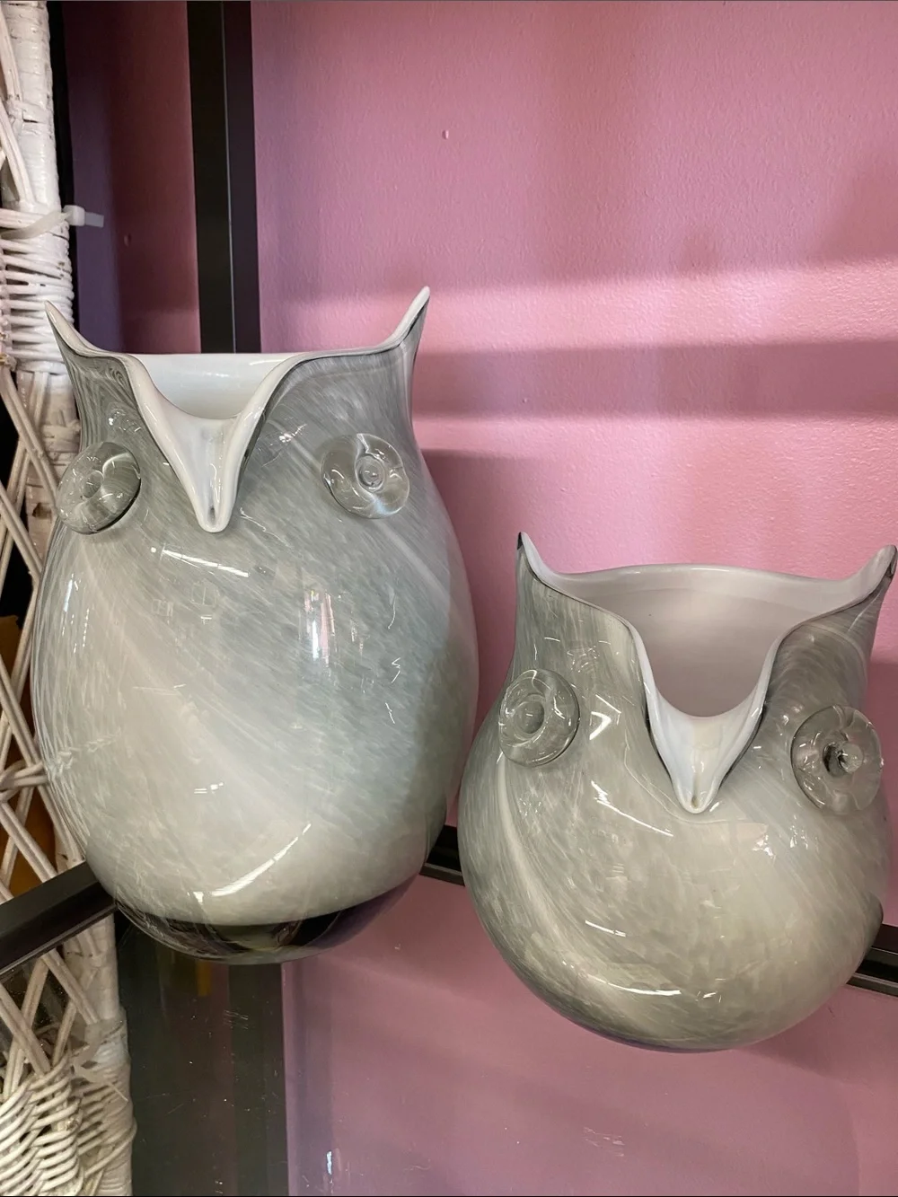 Ceramic Owl Vases - Gray Swirl